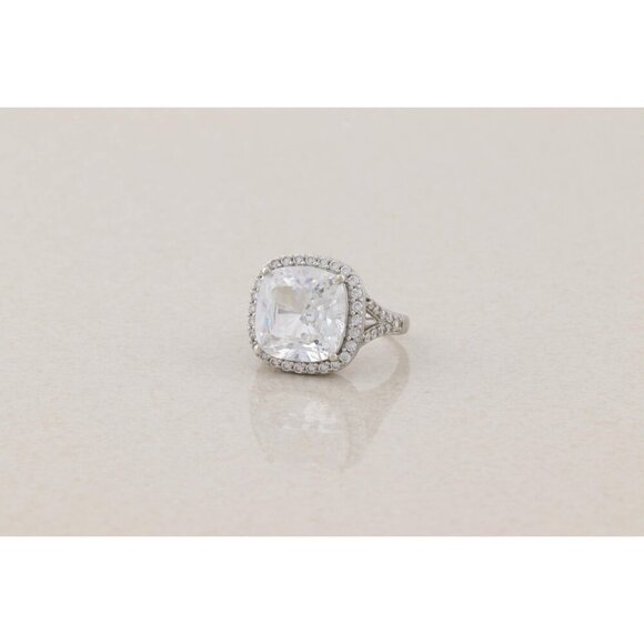 Sterling Silver Cushion Cut Cubic Zirconia Halo Ring Size 6 1/4 Sparkly - Picture 3 of 8